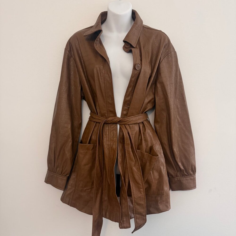 Marc New York Faux Leather Belted Jacket | Brown Croc-Embossed | Size M - Picture 4 of 14